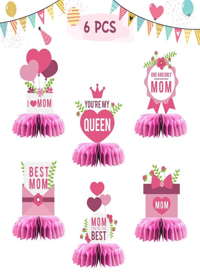 INNORU Happy Birthday Mom Table Honeycomb Centerpieces, Happy Mother's Day 3D Honeycomb Table Toppers, I Love Mom Women Birthday Party Table Decorations Best Mom Favor Photo Booth Props 6 PCS - Image 1